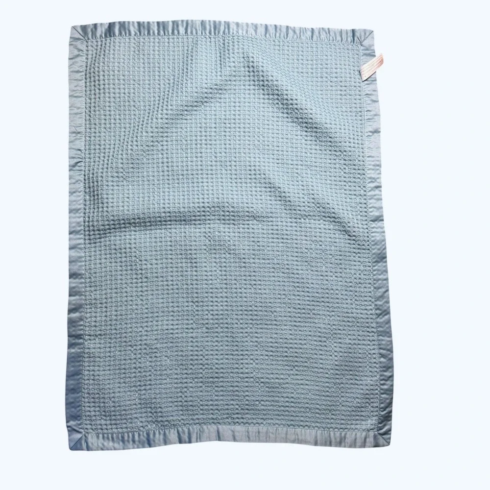 Carters Blue Waffle Knit Baby Blanket with Satin Trim CX109657 SML